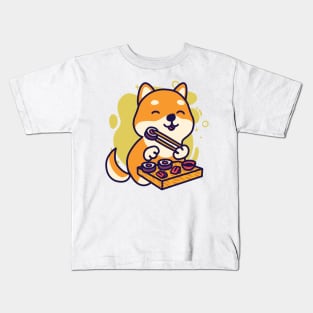 cute shiba eats sushi Kids T-Shirt